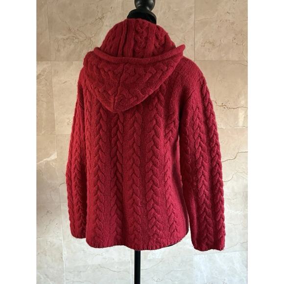 VTG Irelandseye Zip Hooded Irish Wool Cableknit Sweater - M, Red, Christmas Gift - Picture 5 of 8